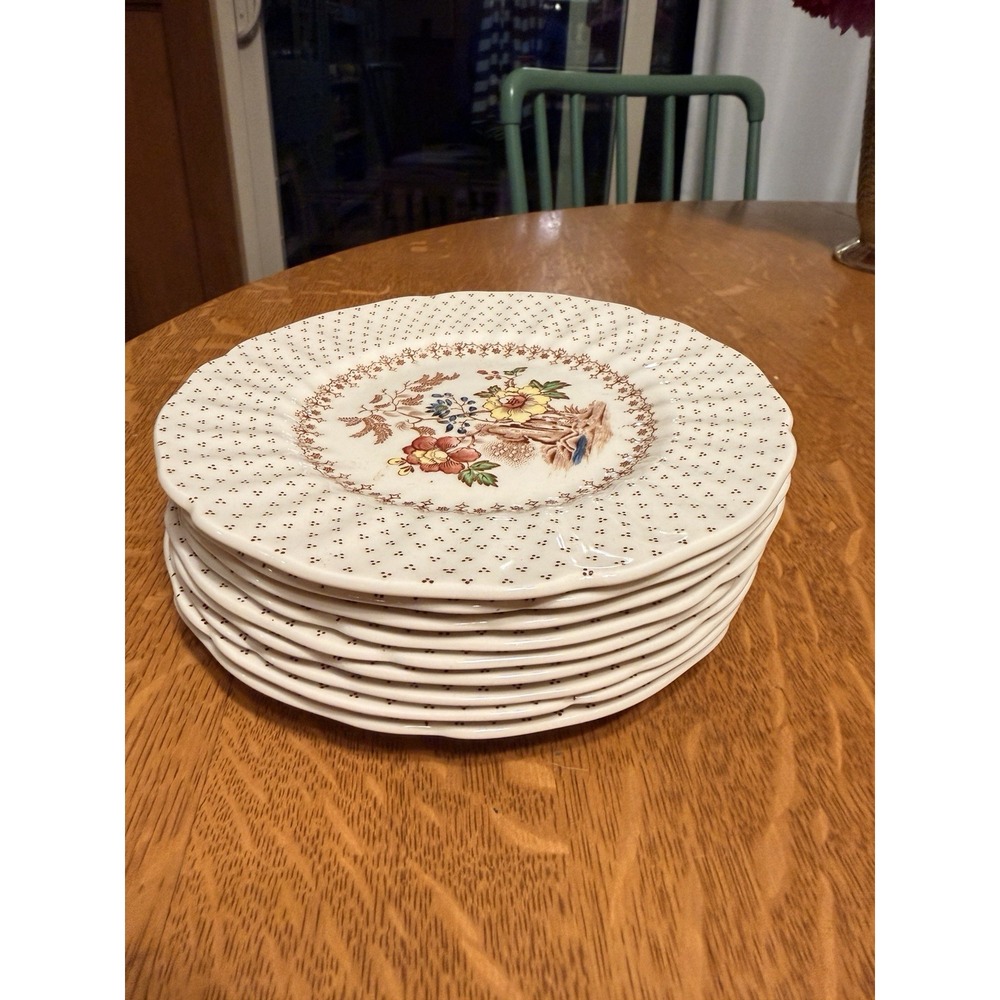 Vintage Set Of 9 Royal Doulton Grantham 7.25" Dessert Plates Excellent
